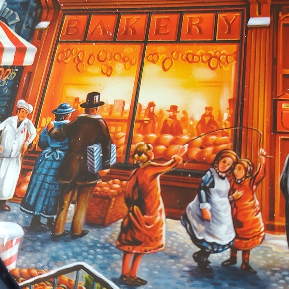 SOLD Jacobsen Bakery EMPTY cookietin featurescharming townscenewithgirls jumping - Picture 3 of 12